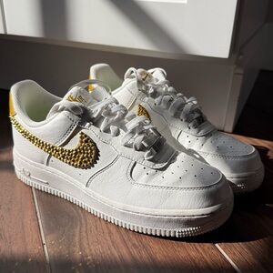 Nike Air Force Ones White Mustard Gold Customized Bling Womens 7.5